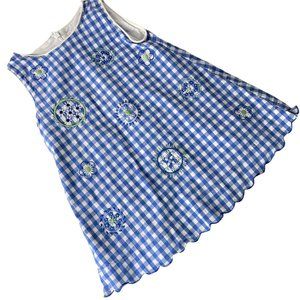 lydia jane Blue White Gingham Sundress with Embroidered Detail Girls Size 18 Mos
